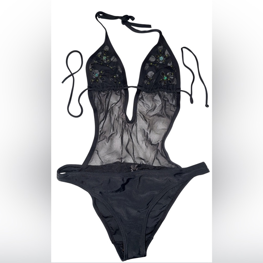 AGUACLARA Black one piece w/stones on top
